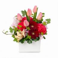 ピンクとレッドのキューブアレンジメント