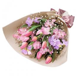 チューリップと紫スイートピーの花束
