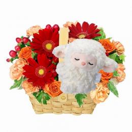 ガーベラのマスコット付きウッドバスケット