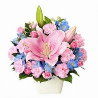 ピンクユリのパステルアレンジメント