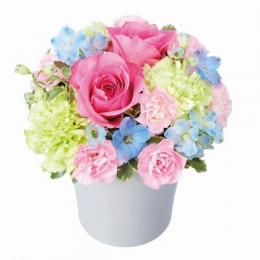 ピンクバラのパステルアレンジメント